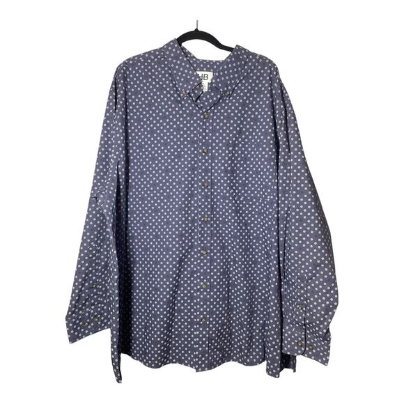 HB Harbor Bay Long Sleeve Button Front Shirt Mens 2XL Blue Print - Picture 2 of 7
